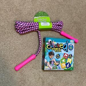 NEW Outdoor Fun Set – Pink Double Dutch Jump Rope + Chalked Stencil Pack